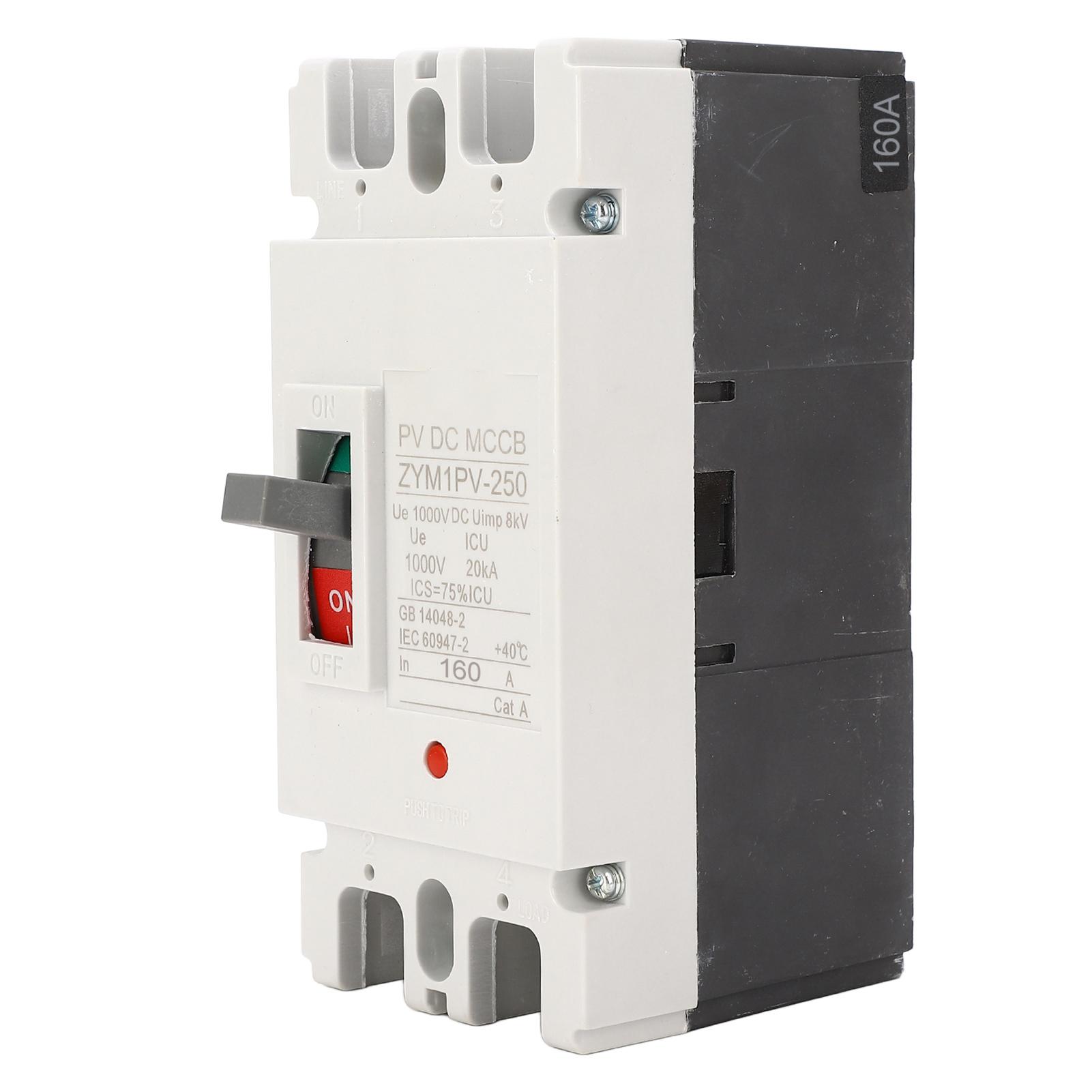 

DC Circuit Breaker 2P 160A 20KA Breaking Plastic Shell Silver Alloy Contact Short Circuit Protection Switch 1000V
