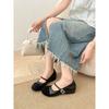 One-word Belt Inner Height Increase Mary Jane Shoes Women's Spring 2025 Retro Round Head Splicing Soft Sole with Skirt Single Shoes