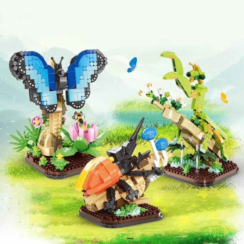 Children Puzzle Small Pieces Building Blocks Animal Mantis Butterfly Toy Model