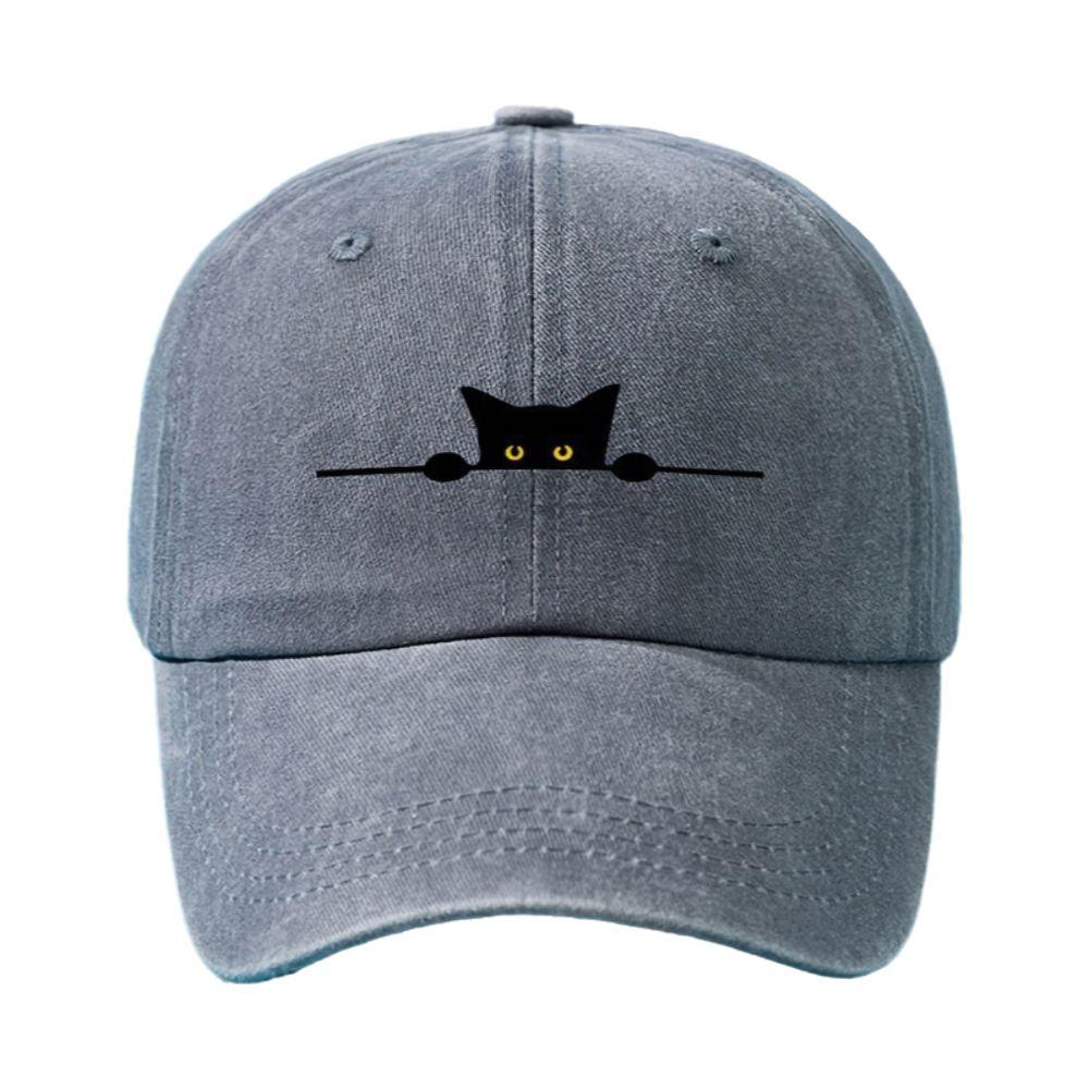 Fashion Cartoon Cat Embroidery Baseball Cap Visor Washed Cotton Peaked Cap Adjustable Sunscreen Hats For Man Women