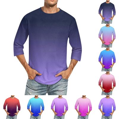 Men's Solid Color Round Neck Three Quarter Sleeve Top T-shirt