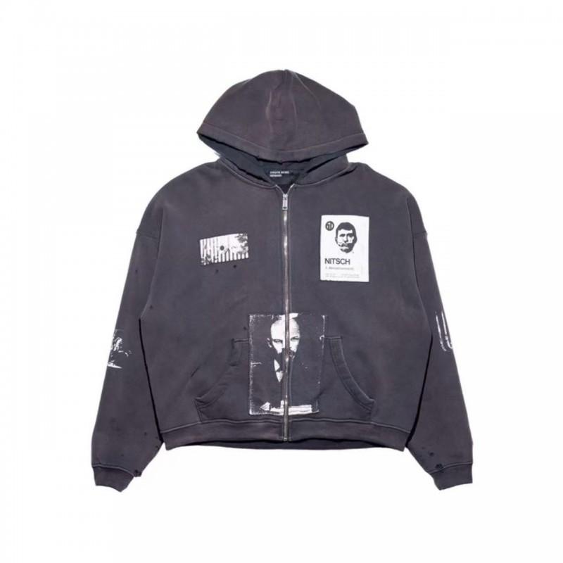 Unisex Oversized Hooded Sweatshirt With Vintage Washed Print Cotton Blend Fall Streetwear