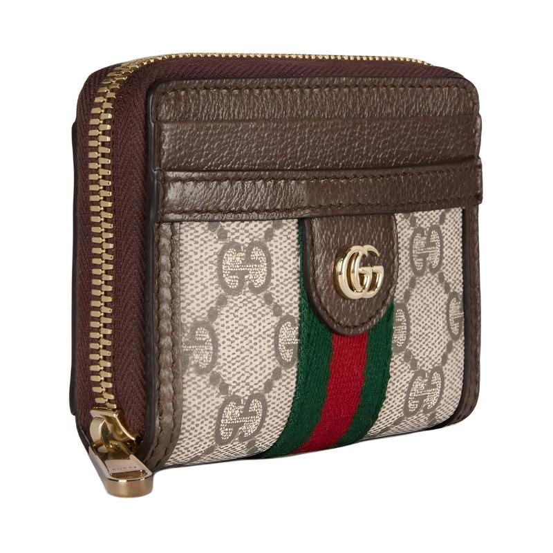 Gucci Ophidia Double G Logo design light gold hardware accessories canvas coin purse women's beige and brown