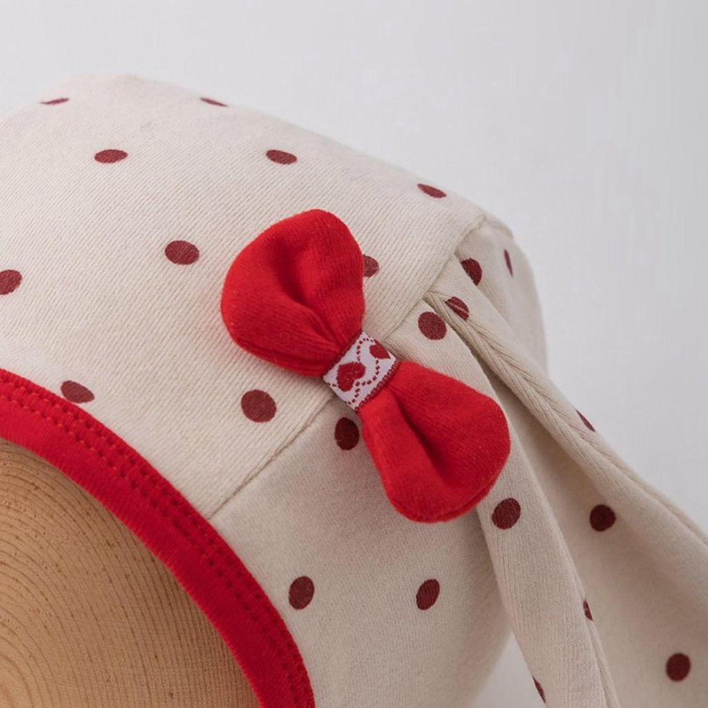 Niedliche Babymütze mit langen Ohren Beanie Punkt Schleife Neugeborenes Mädchen Baumwolle Schnürkappe Säugling Kleinkind Frühling Herbst Warme Ohrenschutzmützen