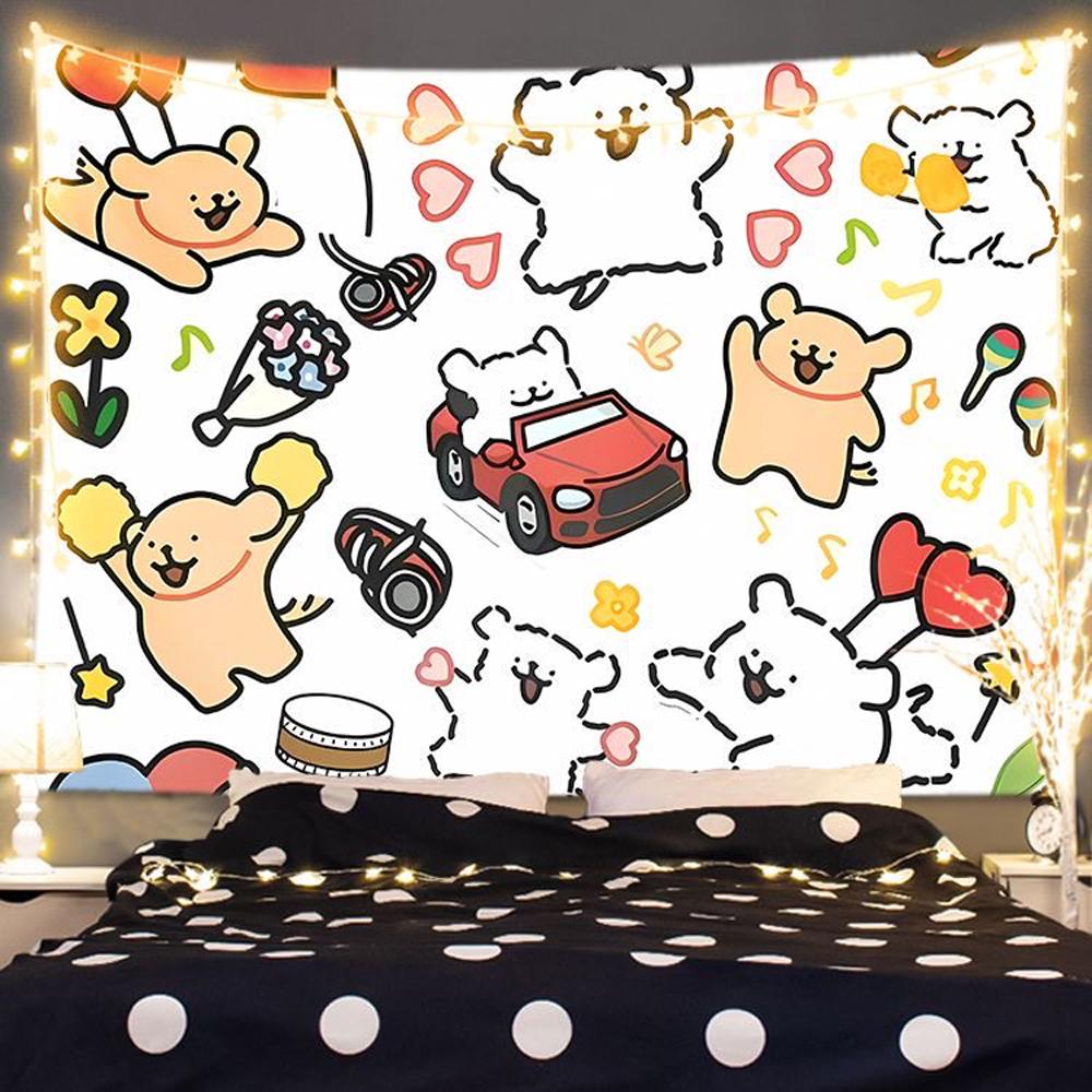 Line Friends Puppy Cartoon Anime Tapestry Fresh Style Decorative Room Dorm Photo Backdrop Wall Hanging Art Cloth