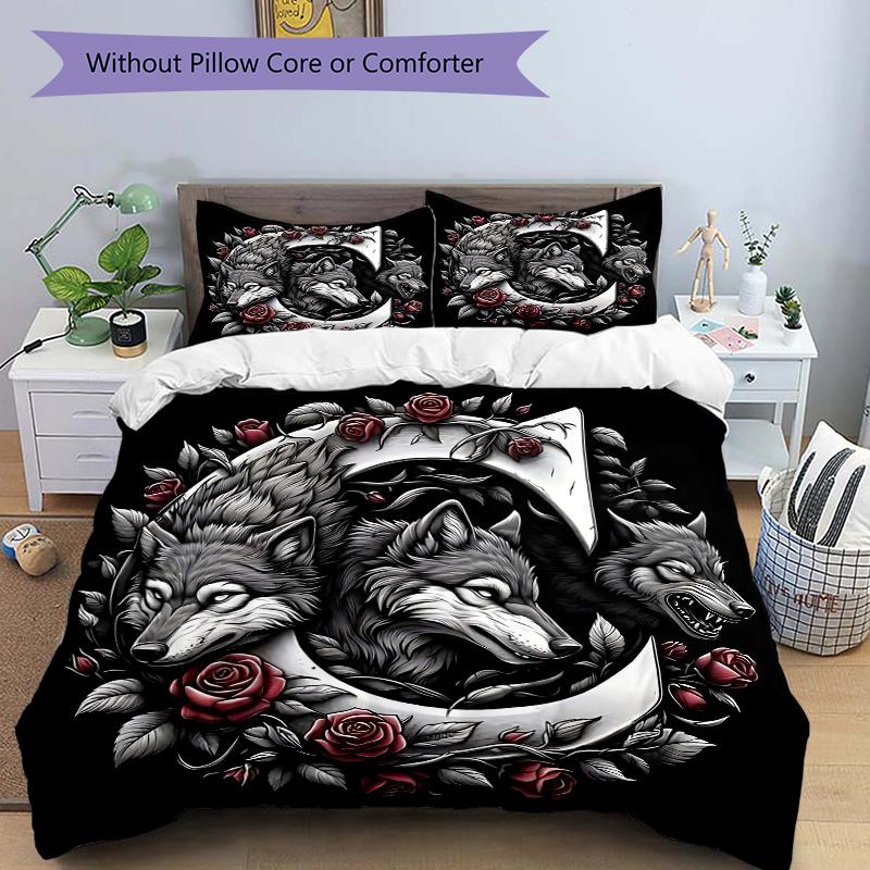 

3pcs Triumphant Wolves Quilt Cover Set, Soft & Comfortable Polyester Fabric, All-Season Breathable For 1 Quilt Cover & 2 Pillowcases (No Core) 135x200cm