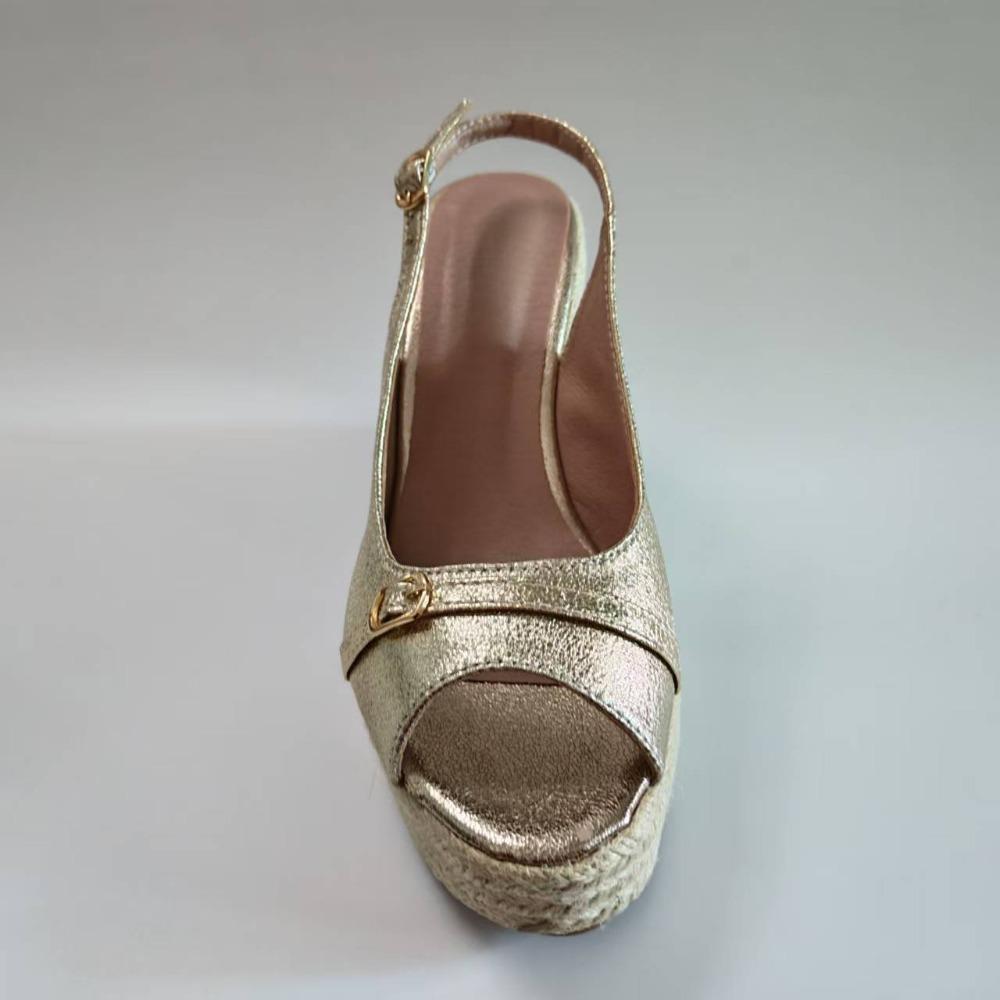 Gold Platform Shoes Women Wedge Heels Peep Toe Elegant Ladies Party Evening Shoes Espadrille Wedge Heel 10cm Plus Size 42