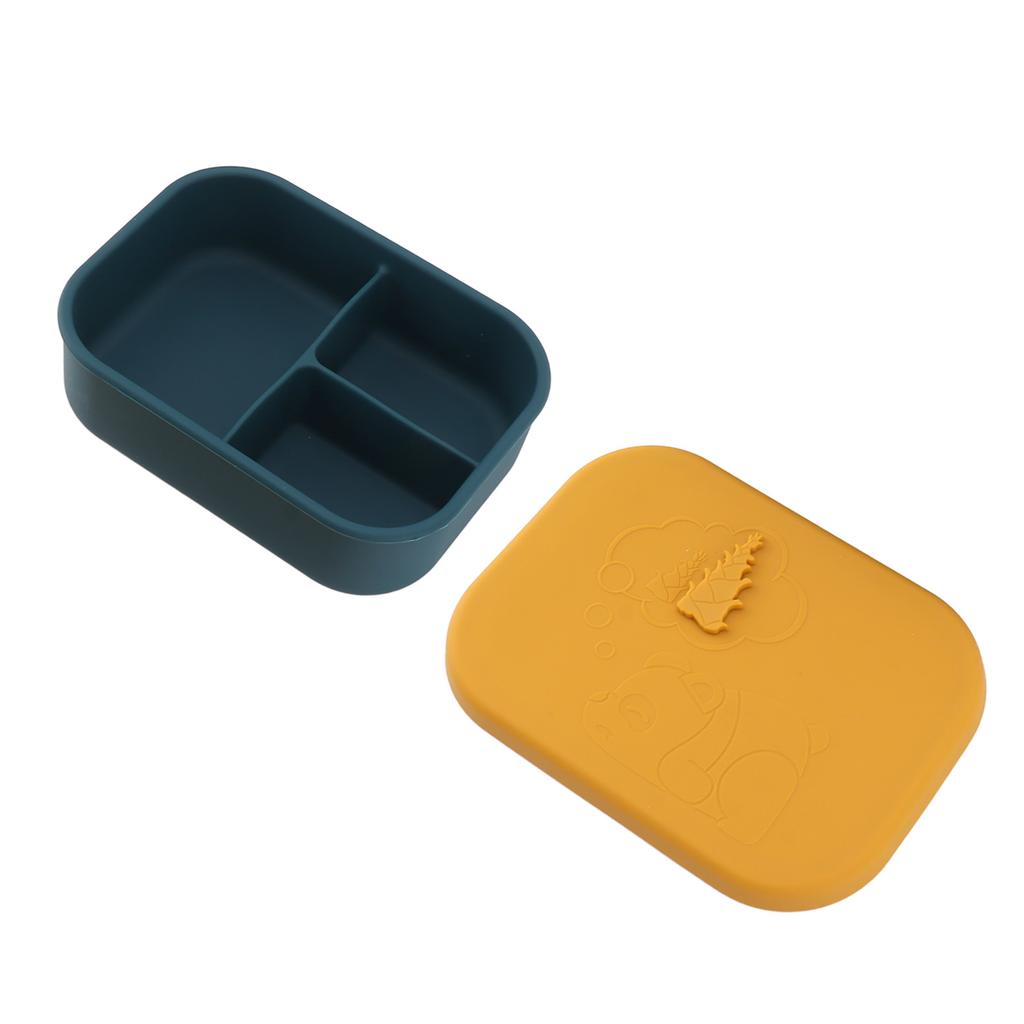 Silicone Bento Lunch Box Rectangle Leakproof 3 Compartment Divided Food Storage Container for Kids Adults Yellow