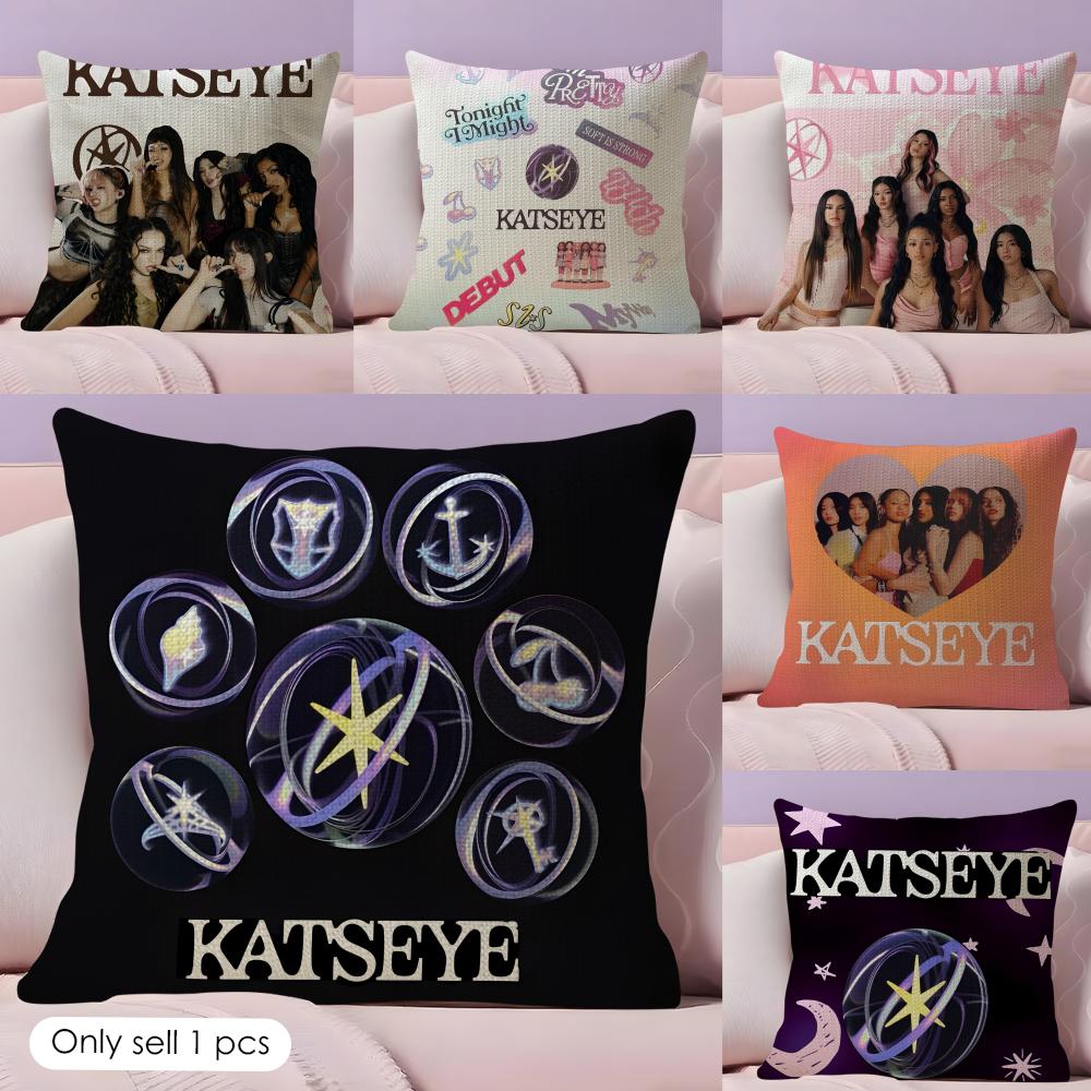 Band KKatseye Cushion Cover Natural Linen Pillow Case DoubleSided Print Decorative Sofa Pillowcase Home Decor Gift