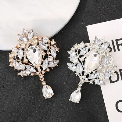 Exaggerate Large Teardrop Brooch Pins Gold Silver Color Zircon Flower Bridal Brooches for Women Wedding Bouquets Art Decor Accessorie Jewelry Gifts