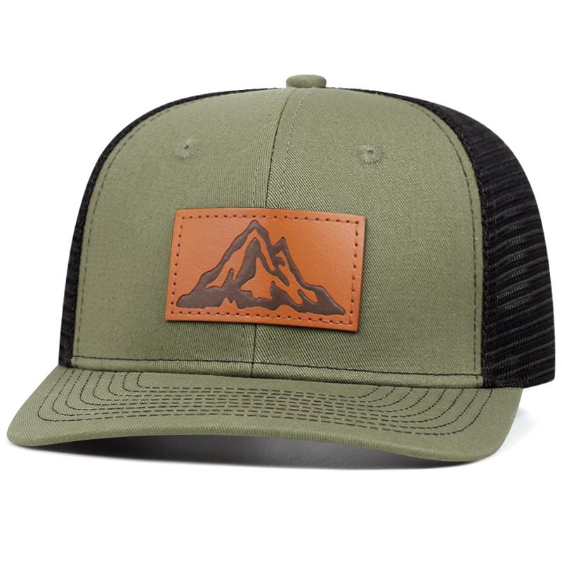 Fashion Men's Mountain Leather Label Mesh Hat Adjustable Street Dance Baseball Hat Summer Unisex Fisherman Fishing Hat Truck Cap