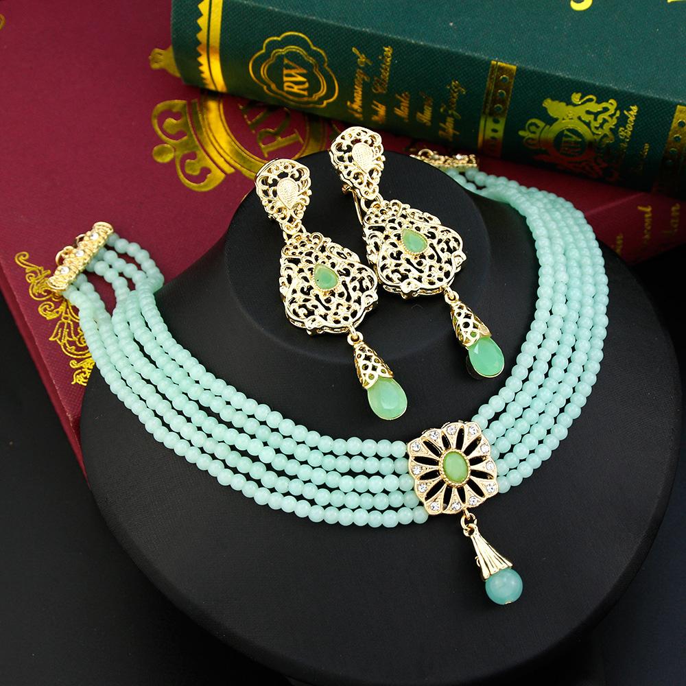 

Золотой цвет бисер чокер ожерелье серьга невеста свадебные ювелирные наборы для женщин арабский набор сережек для рук