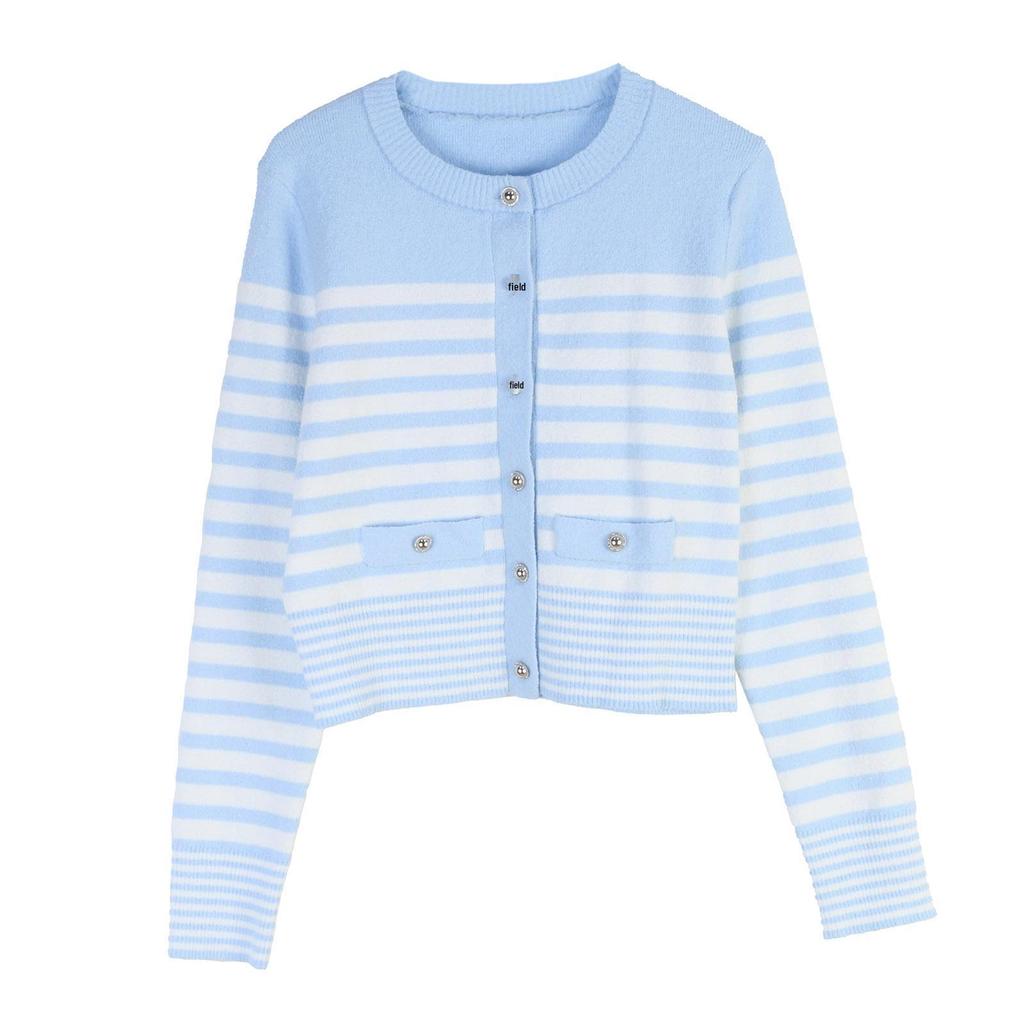 Women's Striped Color Block Slim Fit Knit Cardigan & Camisole Set - Spring/Autumn, Round Neck, Long Sleeve