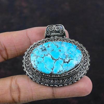 Ciondolo con pietra preziosa turchese tibetana Gioielli fatti a mano Ciondolo in argento sterling 925 Ciondoli vintage Gioielli in turchese tibetano Regalo di anniversario