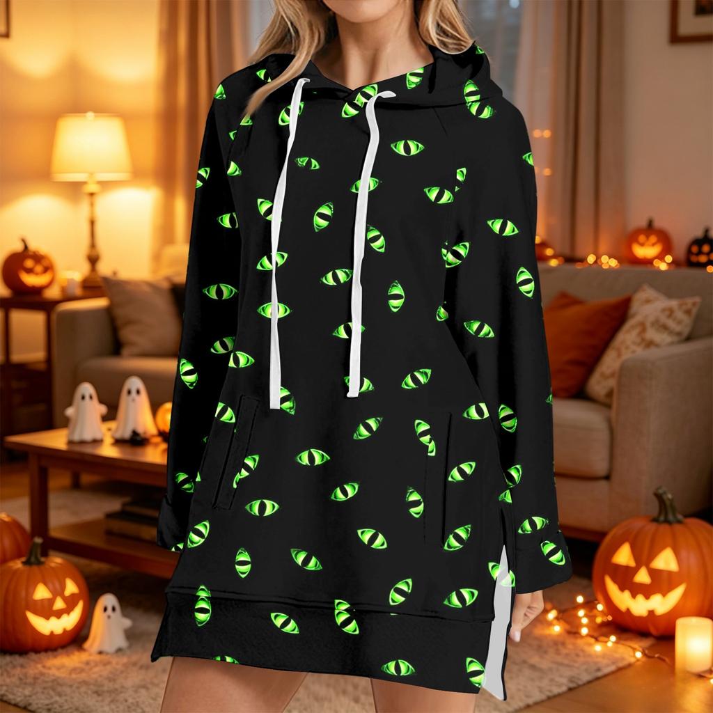 Women's Fashion Casual Long Sleeve Hoodie with Halloween Print for Fall