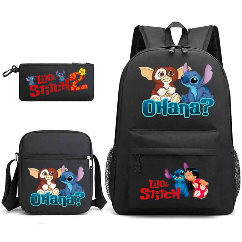 Large Capacity Schoolbag with Shoulder Strap; Student Three-piece Pencil Case Set
