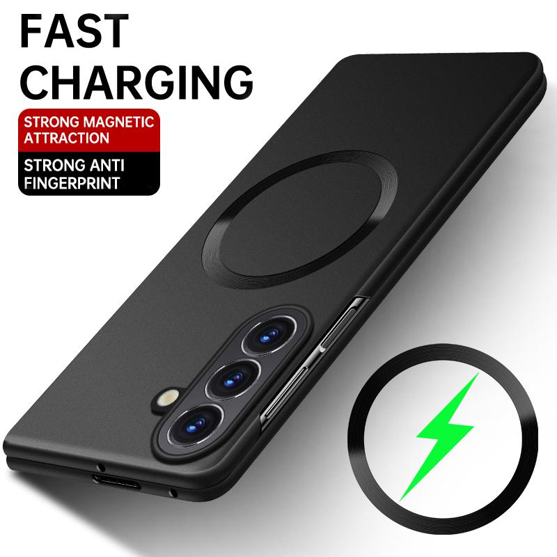 Luxury Plating Matte Metal Magnetic Phone Case For Samsung Galaxy Z Fold 7 Fold8 5 4 3 Fold6 for Magsafe Slim PC Bumper Cover