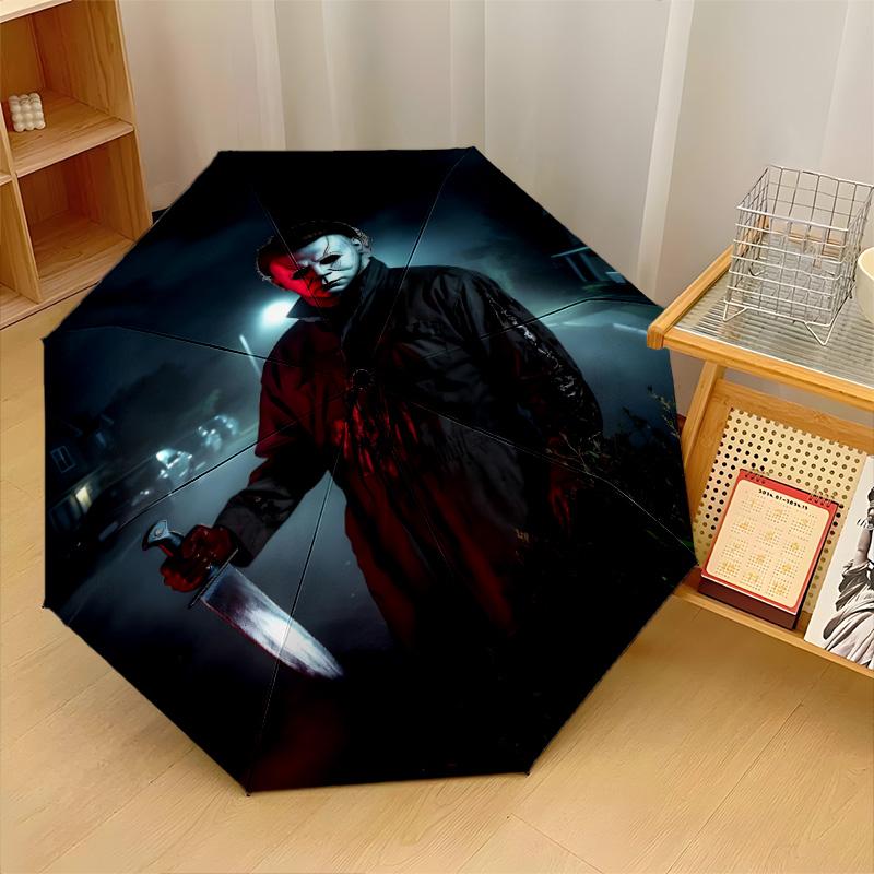 Halloween Michael Myers Windproof Auto 8 Rib Folding Umbrella Portable Outdoor Parasol