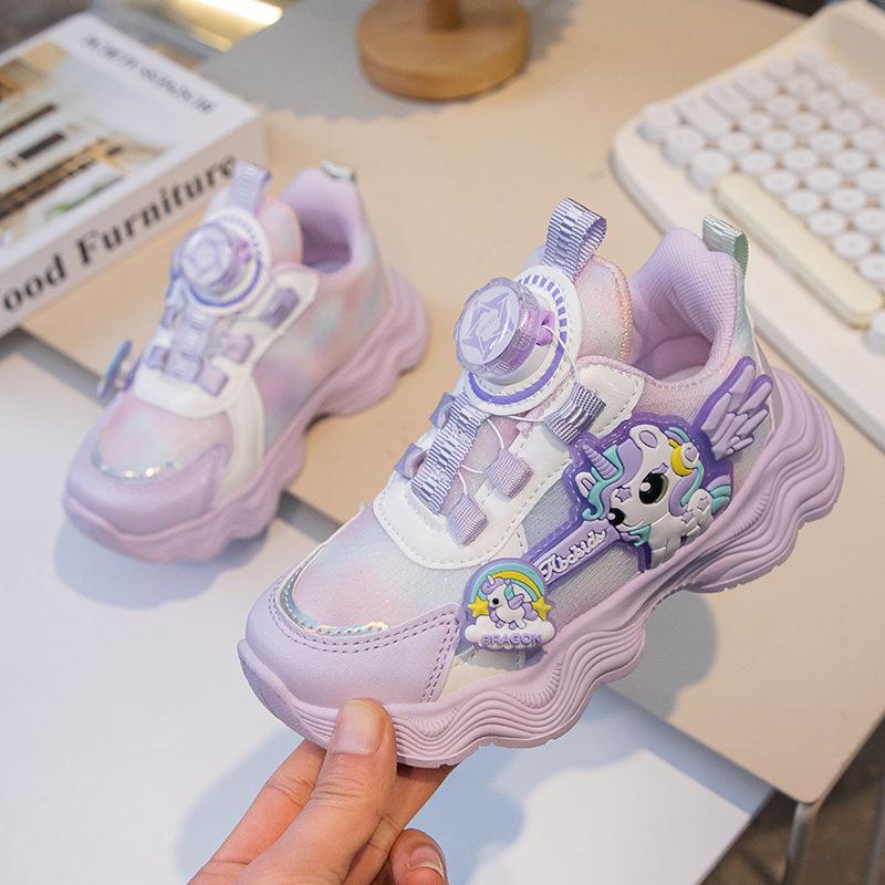 

2025 spring new leather children s sneakers girls princess shoes rotating button running dad shoes fashion 30 фиолетовый