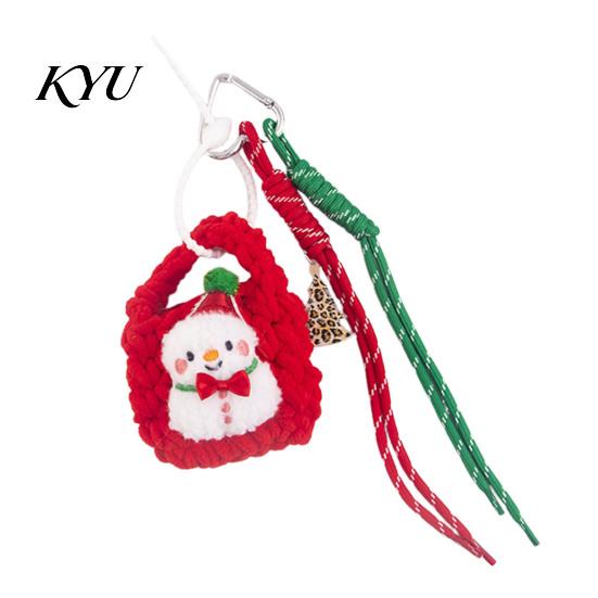 Knitted Holiday Embellishments Christmas Santa Claus Bag Charm, Crochet Keychain Pendant with Festive Charms Faux Leather Star, Xmas Hanging Decor for