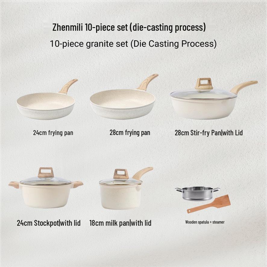 Granite Non-stick Cookware Set: Stovetop Milk Pot, Soup Pot, Wok, Frying Pan, Flat-bottomed Pan Kitchen Kit.