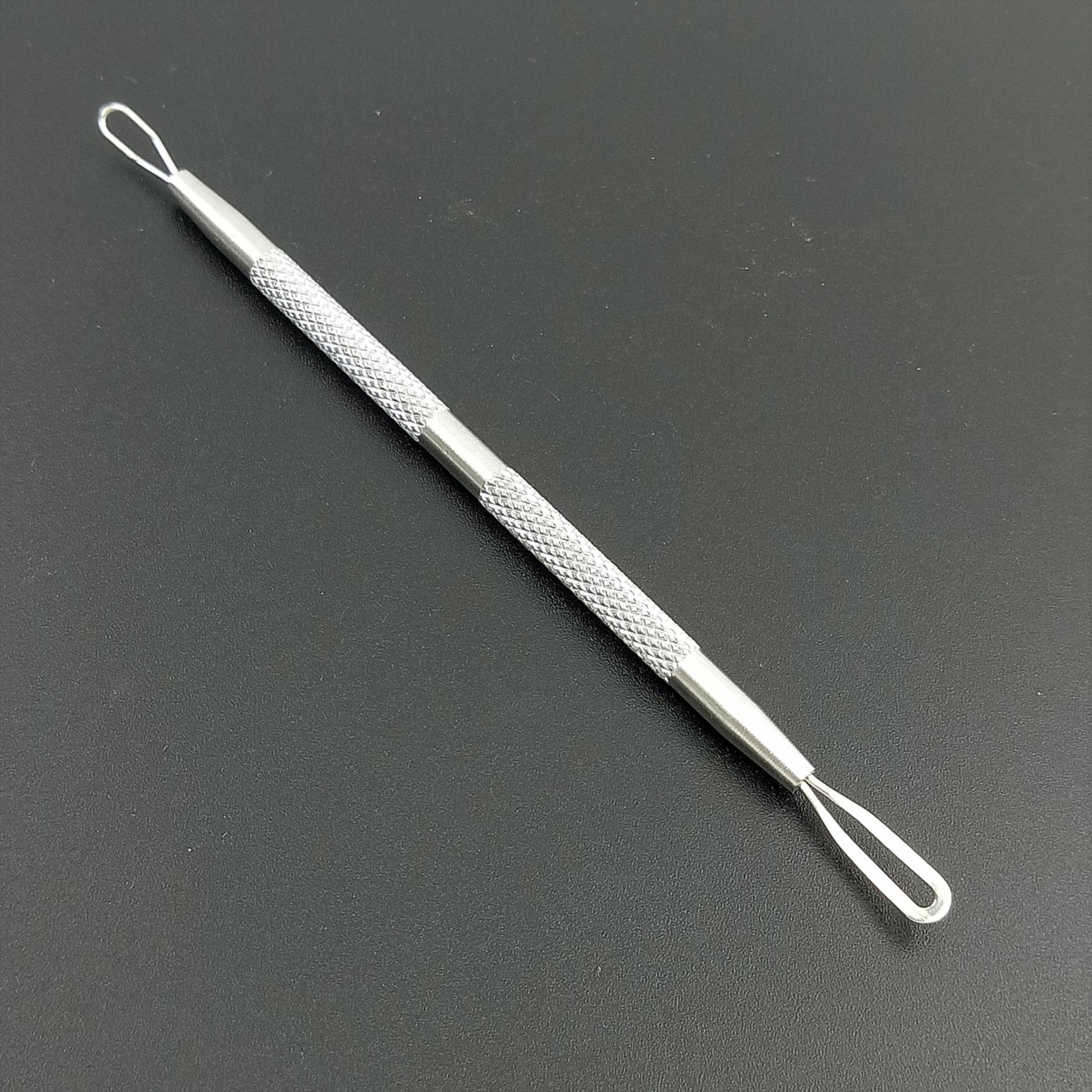 In Stock Stainless Steel Textured Handle Double-Ended Pimple Extractor with Squeeze Ring Blackhead Acne Needle