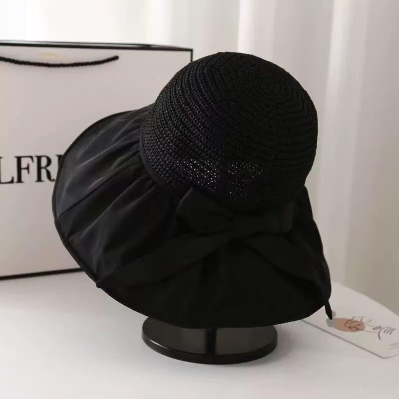 Summer women's bow bucket hat outdoor UV protection sun hat super large brim sun hat sun protection hat