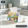 1pc Tissue Box, Watercolor Spring Garden Cheerful Floral Pattern, 2D Flat Printing, Keeps Dust Out, Folds Flat, Napkin Dispenser, for Auto Use, 2D Fla