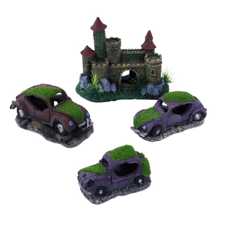 Resin Aquatic Decor Castle Cave Turtle Basking Platform Fish Tank Ornament With Moss Texture Aquarium Terrarium