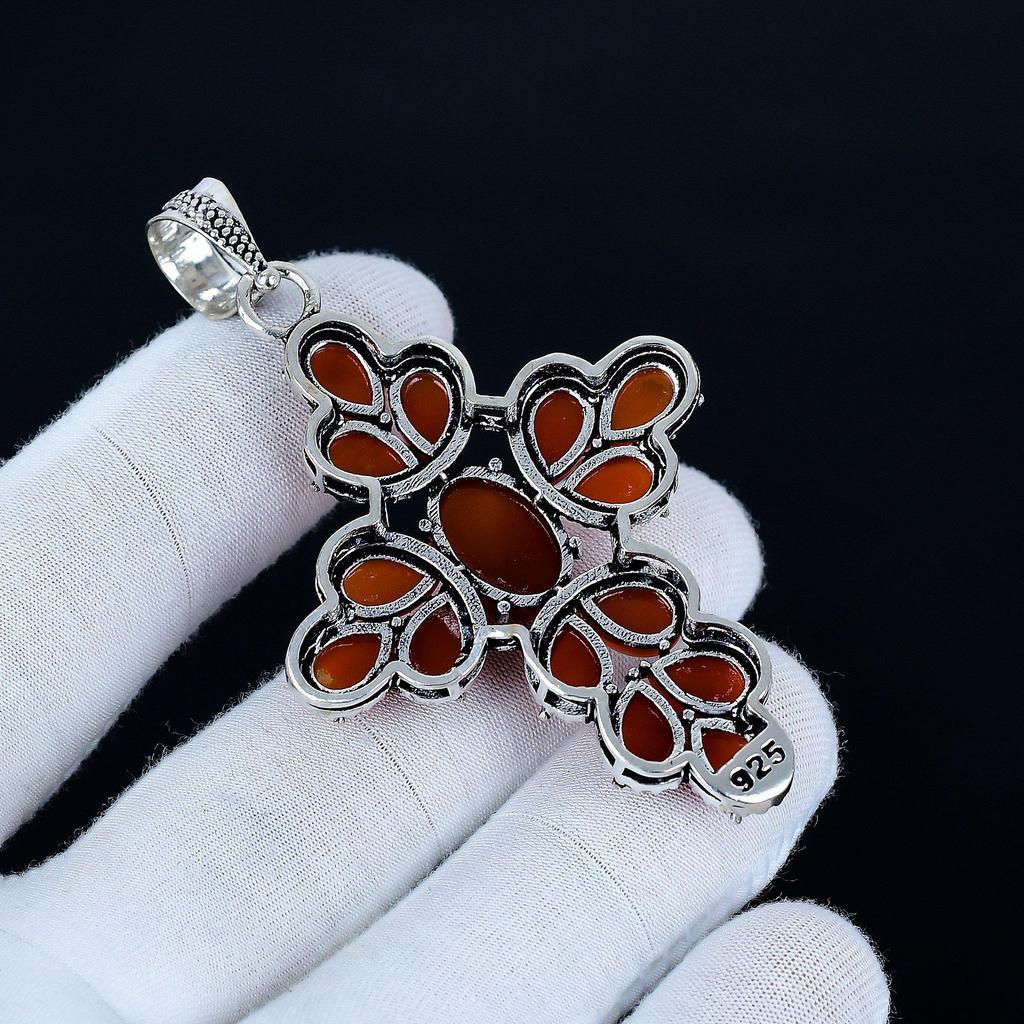 Kornelien Kreuz Anhänger, 925 Sterlingsilber Handgefertigter Schmuck, Kornelien Silber Anhänger, Party-Schmuck für Damen, Anhänger Neujahrsgeschenk