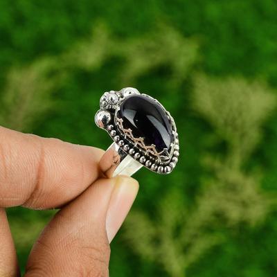 Geschenk für Sie: Verstellbarer Statement-Ring aus 925er Silber mit natürlichem afrikanischem Amethyst