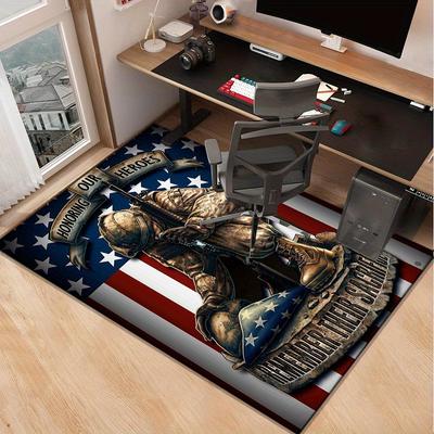 Honoring Heroes Soldier Rug for Home Office  Military Tribute Carpet with American Flag  Memorial Day Gift Skid Resistant Carpet