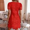 Vestido de Renda Quadrado com Recortes de Renda Moda Verão Feminina