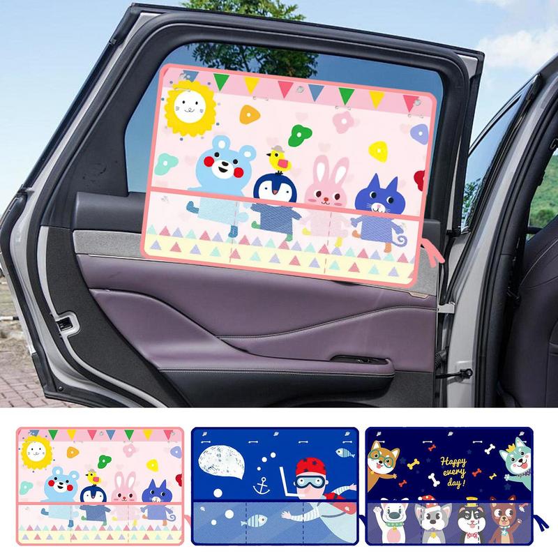Car Window Sunshade Car Window UV Block Shades Cartoon Design Automotive Interior Sunshade With Storage Function For Sedan RV