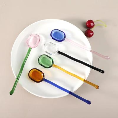 Kontrastfärgad Glas Dessertsked Transparent Mjölksked Kafferörningssked för Kaffeporslin