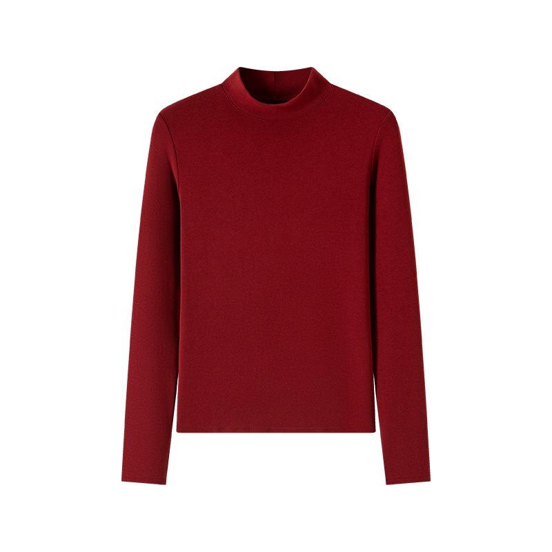2 wool bottomed shirts for women's semi-turtleneck autumn and winter with thermal slim-fit tops and long-sleeved shirts
