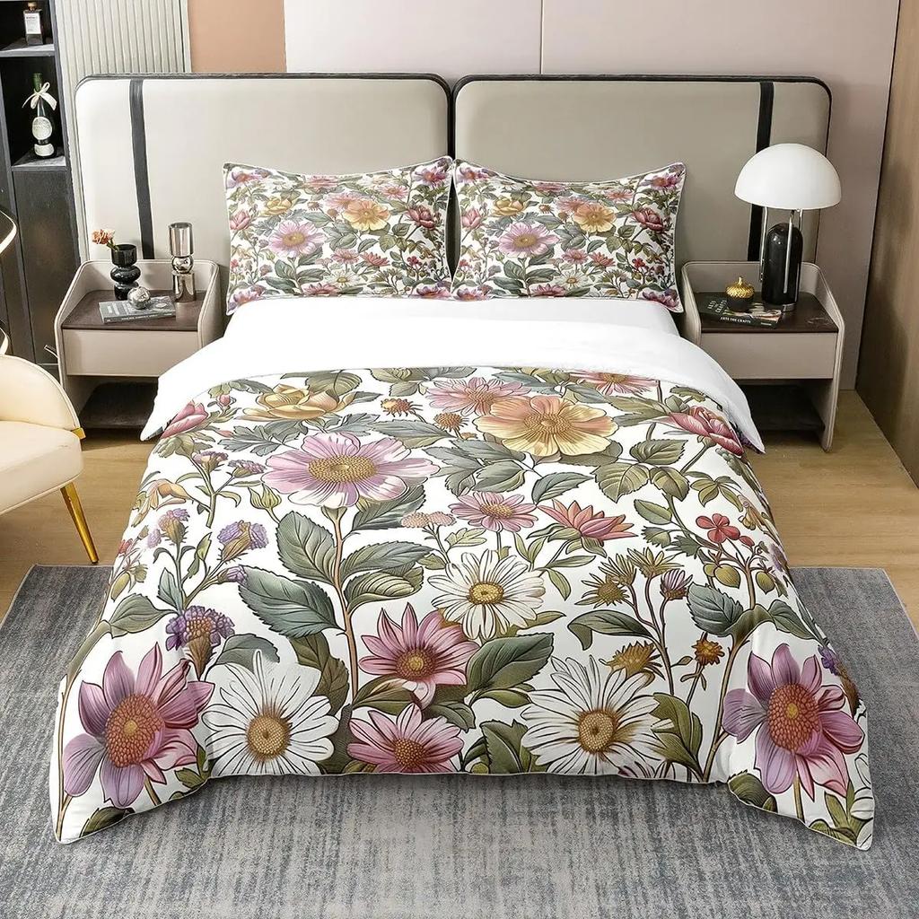 Bettdecke Tuschemalerei Stil Queen King Size Modern Schlicht Aquarell Pflanze Blatt Bettwäsche Set Kinder Erwachsene Damen 3-teiliges Set