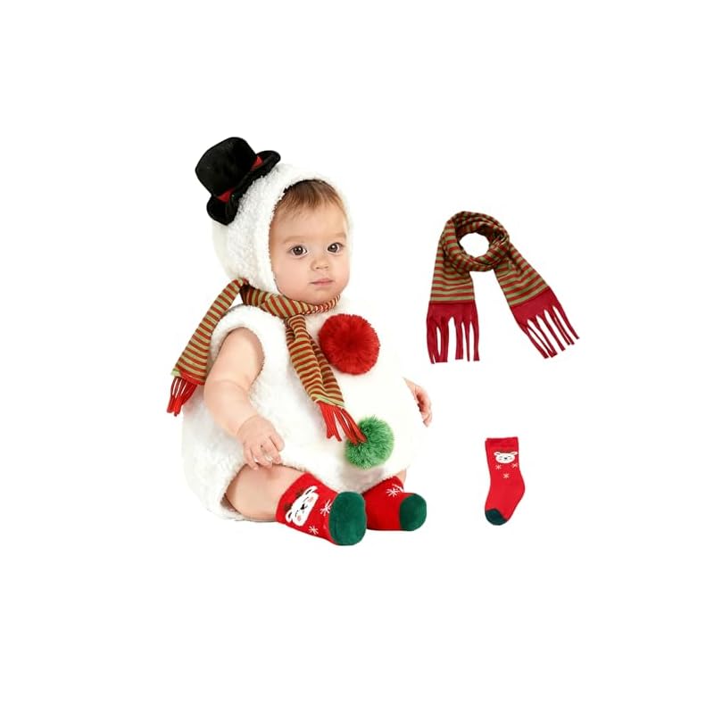 Stabbon Baby Snowman Costume, Hooded Romper for Boys, Perfect for Winter, Open-Front Jumpsuit, Cute and Soft Coverall, Perfect for New Year's