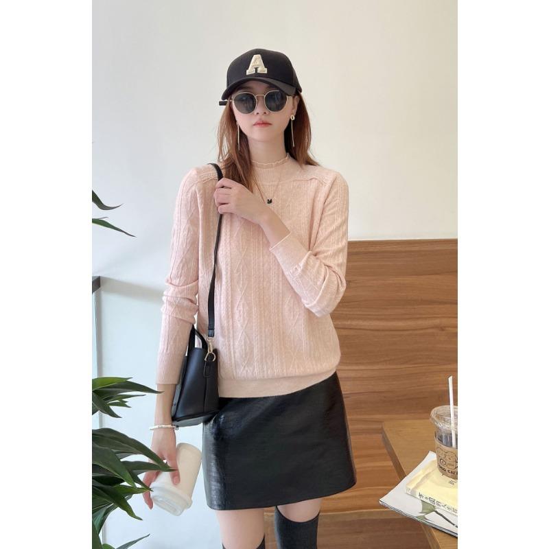 Beaded Bottom Shirt Women's Loose Spring Half High Neck Sweater Long Sleeve Top