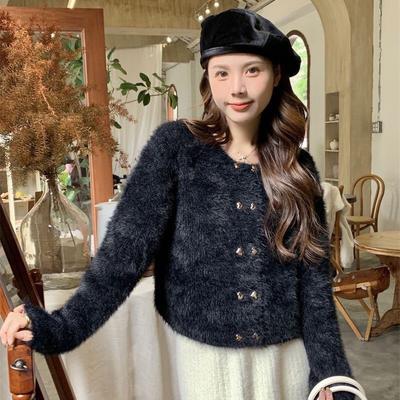 Cardigan Female Soft Glutinous Imitation Mink Fleece Short Cardigan Knitted Sweater Small Fragrance Sweater Women Autumn Coat