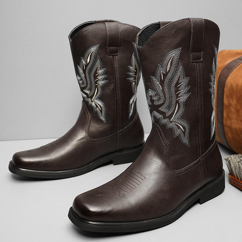 Herren High Top Stickerei Stiefel Herbst und Winter neu Übergröße Outdoor Freizeitstiefel Mode weiche Sohle Komfort Motorradstiefel