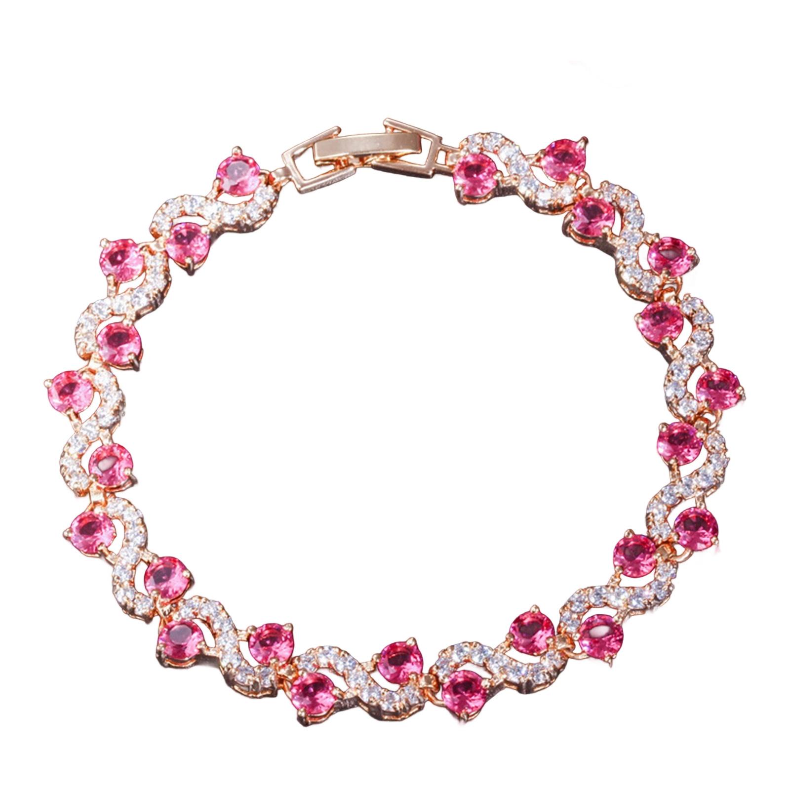 

Элегантный теннисный браслет с круглыми камнями из кубического циркония для женщин, браслет из имитированных бриллиантов, аксессуары для вечеринок розовый