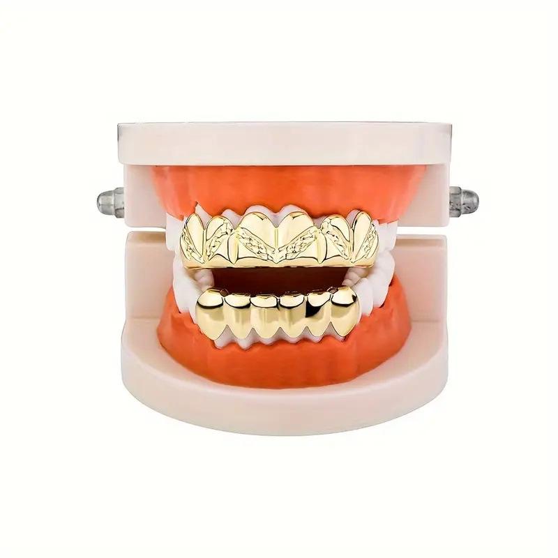 18K Gold Plated Kupfer Hip Hop Grillz mit Köperbindung - Oberes und Unteres Set, Europäischer Bestseller