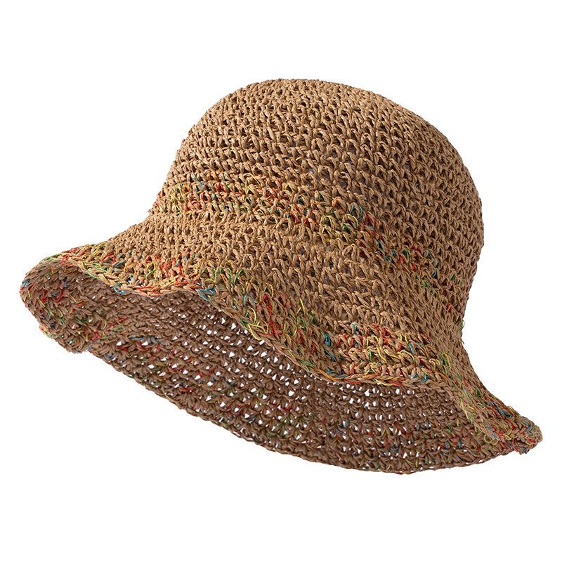 Chapeau seau en tricot arc-en-ciel - Chapeau de soleil d'extérieur pour modeler le visage (convient aux visages ronds et ovales) One size fits all chameau