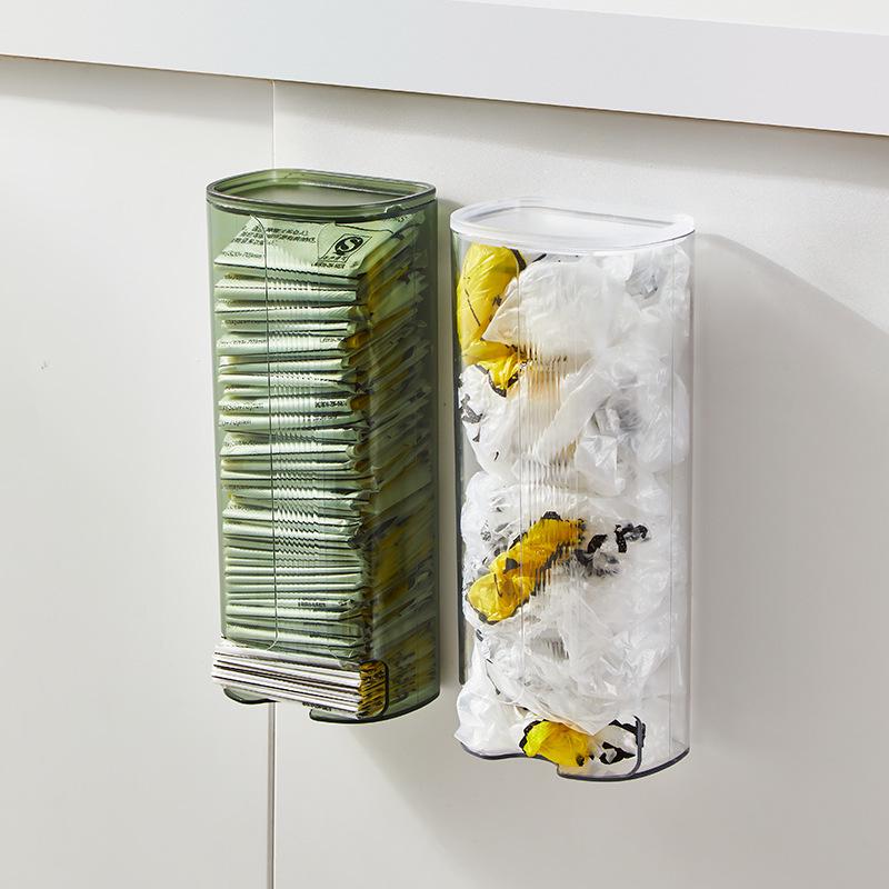 Punch-Free Wall-Mounted Trash Bag Storage Box - Transparent Plastic Wrap Sleeve Organizer for Kitchen