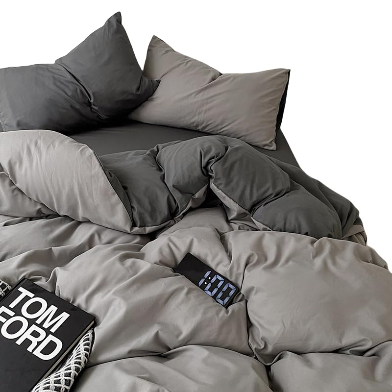 

Ursprung Duvet Cover Includes Duvet Fitted and Gentle on the Washable and Suitable for Western and Japanese Style Solid Light Gray or Dark 3-Piece
