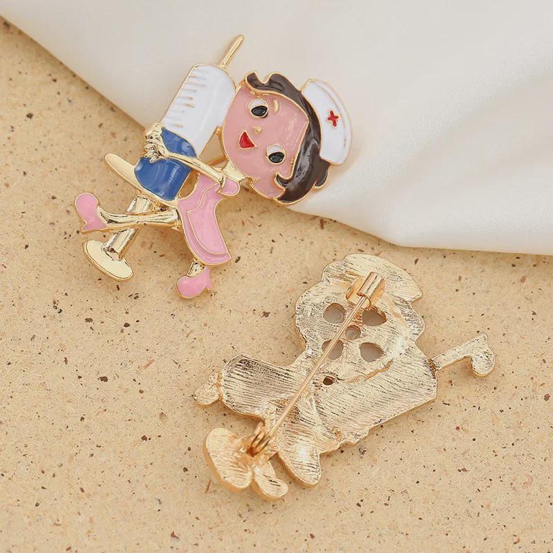 Epidemic Prevention Brooch: Cute Doctor/Nurse Pin, Personalized Fashion Alloy with Oil Drop Design