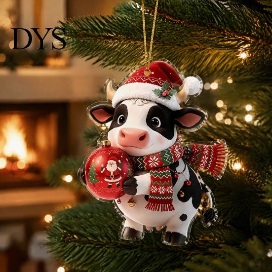 Lightweight Acrylic Party Supplies Cute Cow Christmas Ornament, Cartoon Milk Hanging Decoration, 2D Unique Souvenirs Flat Farmhouse Animal Pendant for