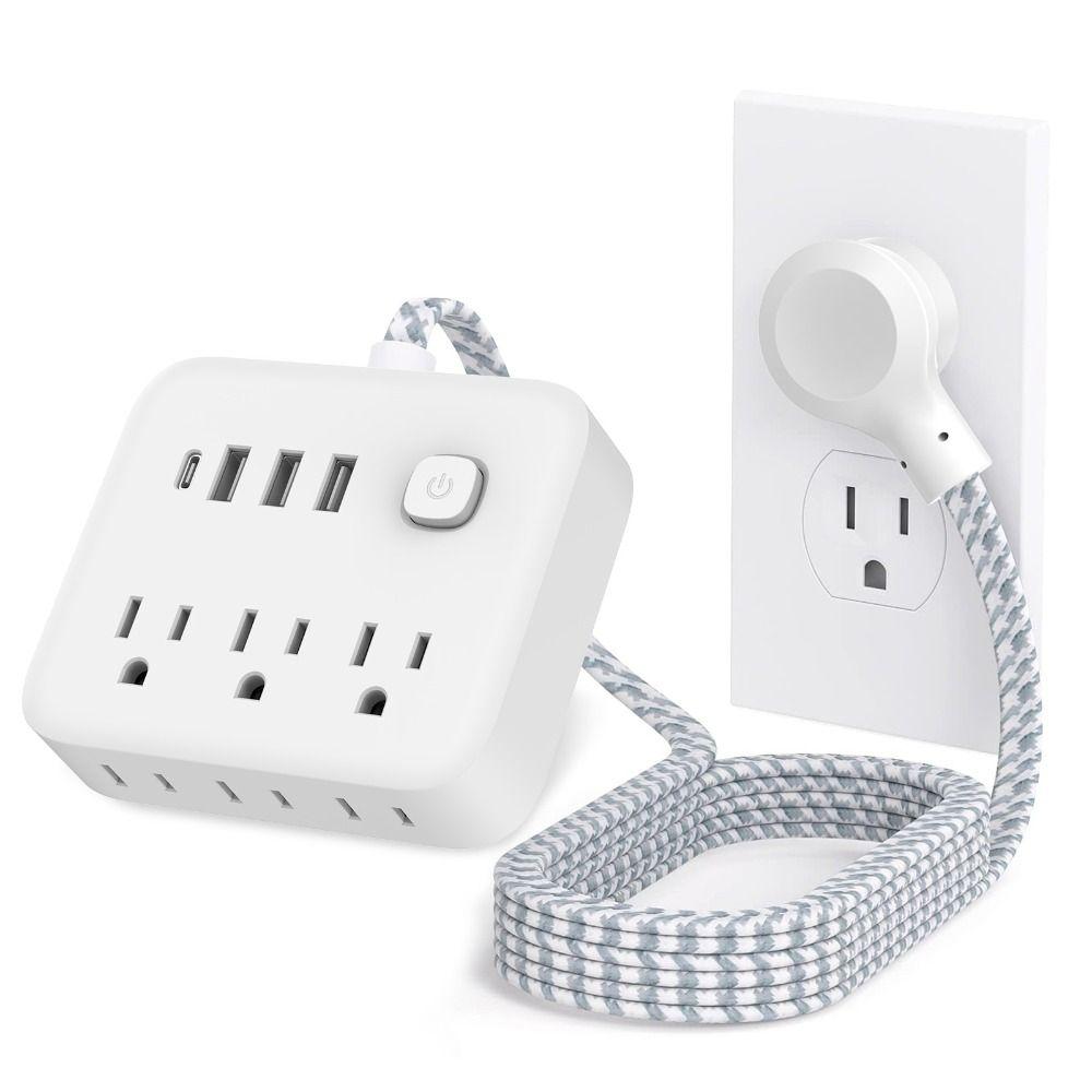 Type C Port Braided Cord Power Strip 3 USB Slots Type C Power Strip America Standard