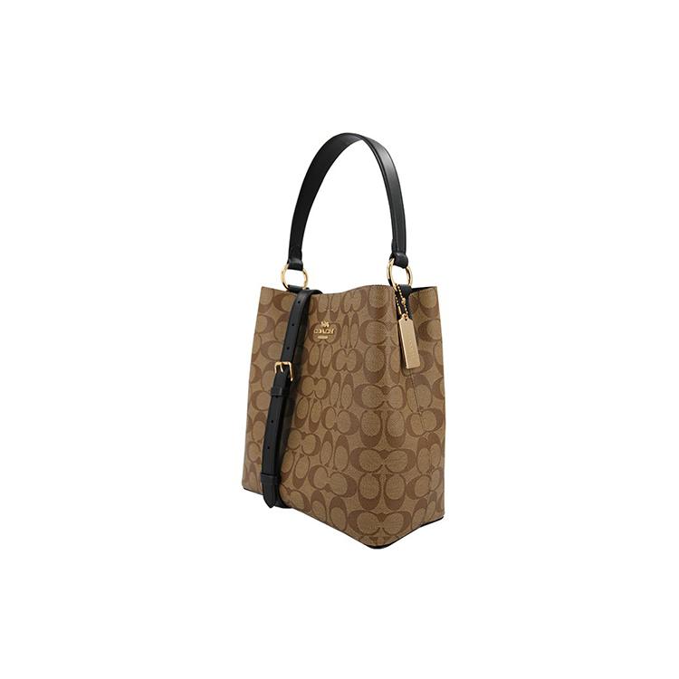 COACH Town Canvas With Leather Bucket Bag, Handbag, Shoulder Bag, Crossbody Bag Medium Women's Brown 91512-IMCBI